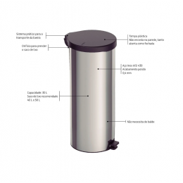 Lixeira com Pedal New em Aço Inox com Acabamento Polido 30 L - Tramontina 